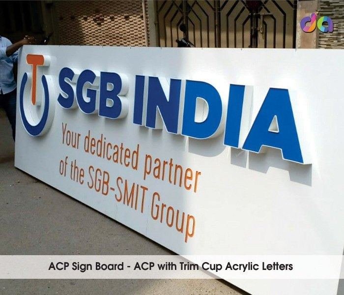 Close-up of acrylic letters mounted on an ACP board