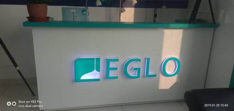 Acrylic logo sign behind reception desk – CADMAP, Delhi