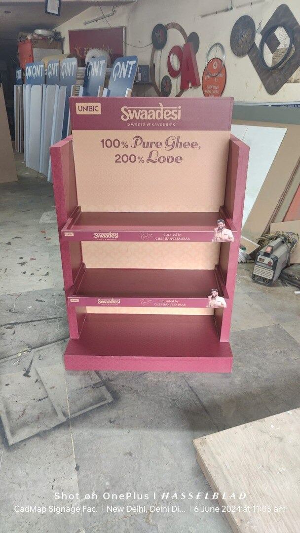 Pink printed retail floor display unit – CADMAP, Delhi